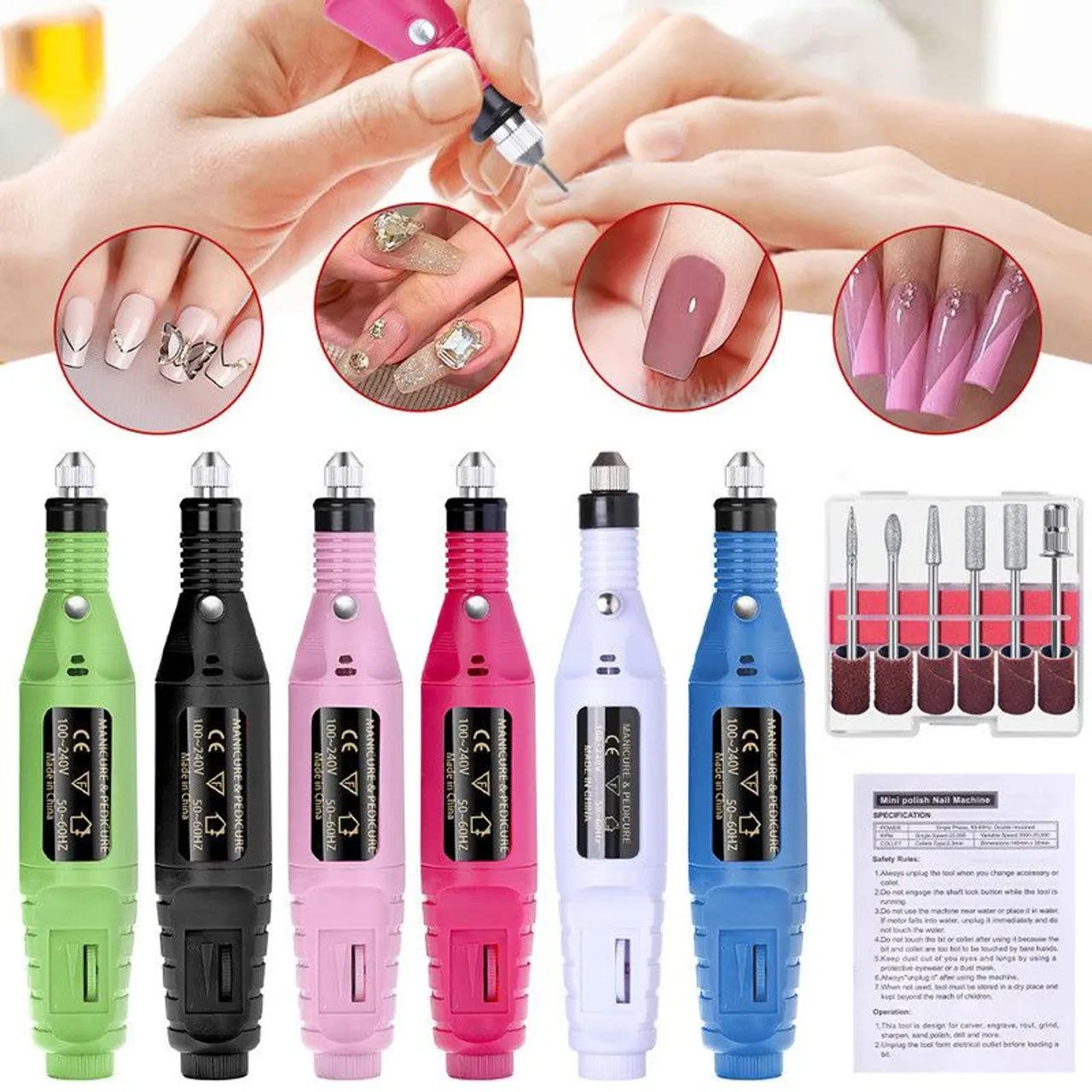 Lixadeira de Unhas Elétrica com Broca e Motor Bivolt para Manicure e Pedicure