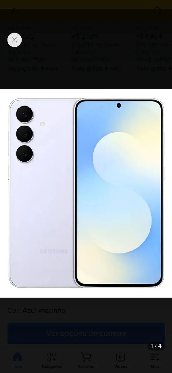 Samsung S25,FE 256 GB, 5G, câmera tripla, 50+12+8