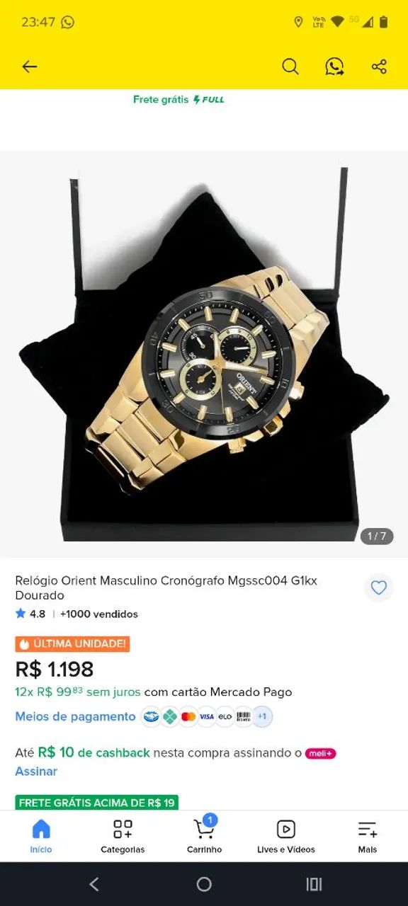 Relógio Orient série ouro 