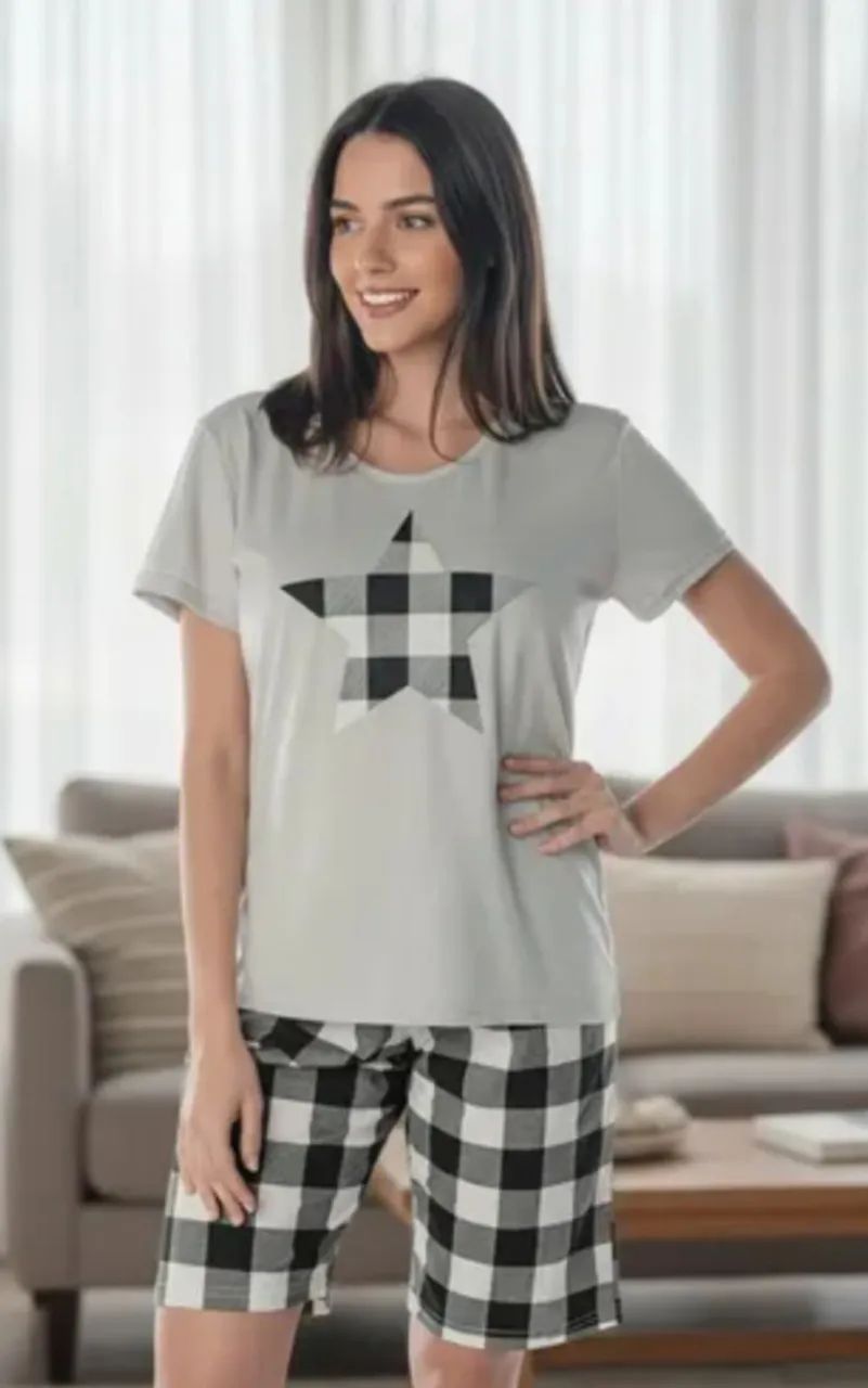 Bermudool Estrela e Xadrez  Feminino 