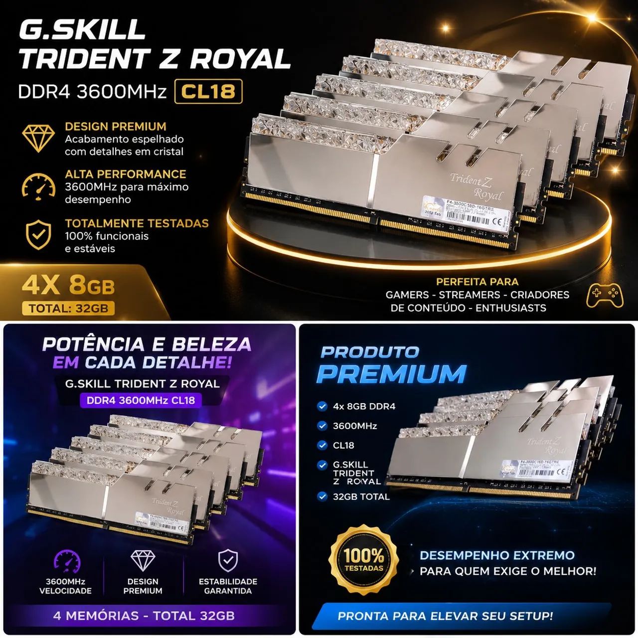 Memória DDR 4 3600mhz Cl 18 GSKILL TRIDENT Z ROYAL