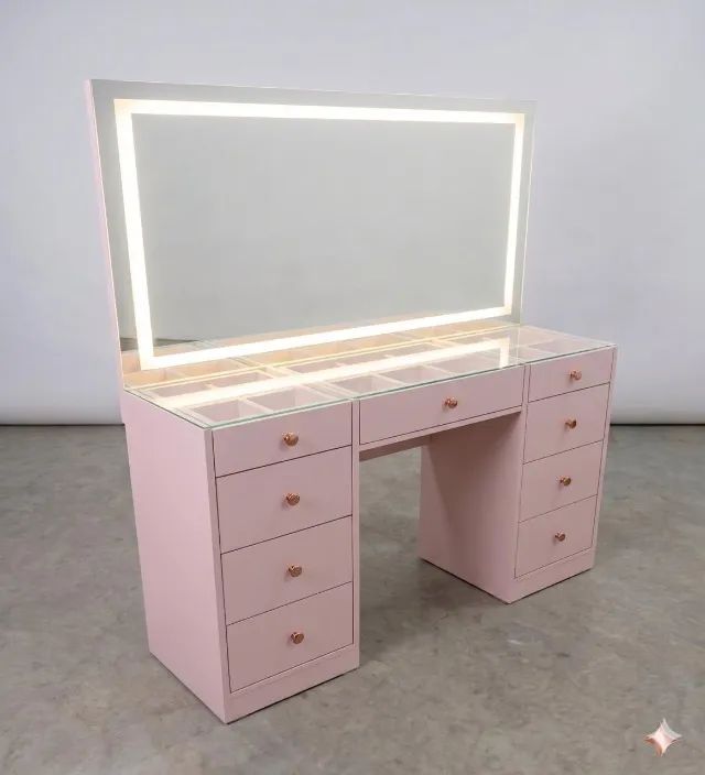 Penteadeira MDF Rosa com LED 09 Gavetas - Catalogo completo 