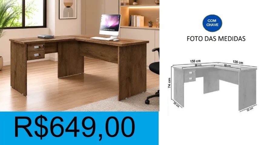 Escrivaninha em L super reforçada - temos a pronta entrega 