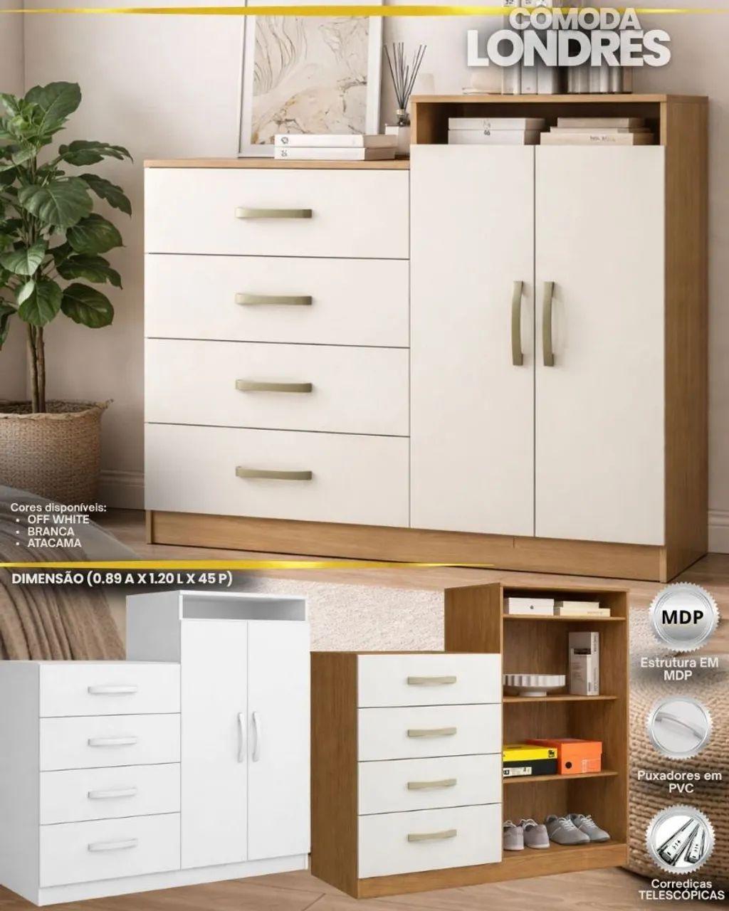 Cômoda 2 porta e 4 gaveta Nova a pronta entrega  - Foto 4