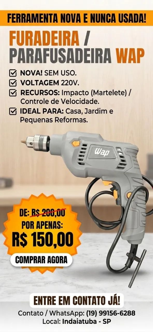 Parafusadeira nova sem uso. 