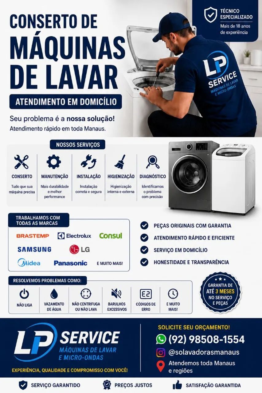 Assistência técnica em Máquinas de lavar e micro-ondas