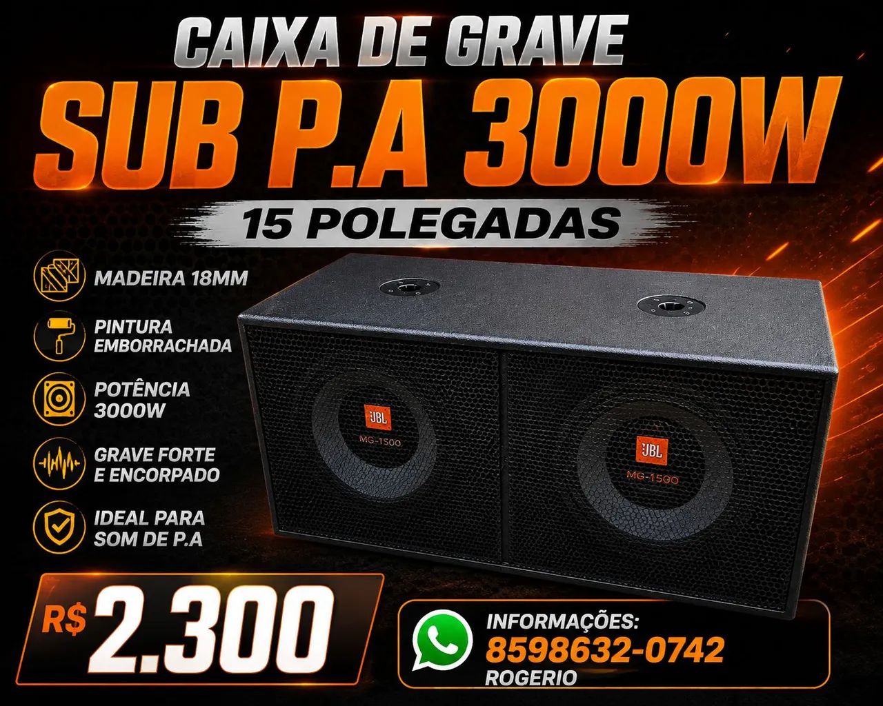 CAIXA DE SUB P.A 3000W 15 POLEGADAS 