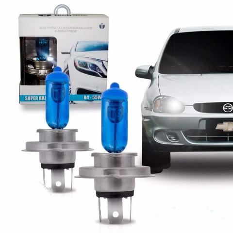 Par lampada super branca efeito xenon h4 8500k techone pra corsa celta palio uno gol