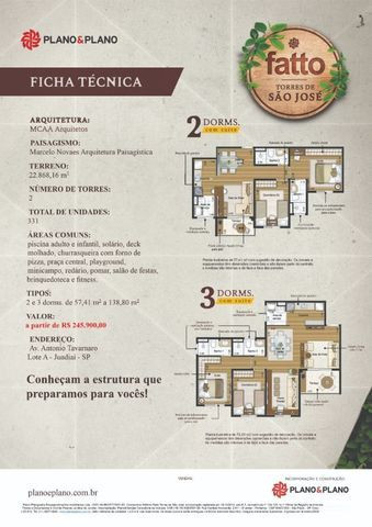 RS245.900,00 - Apartamento Fatto Torres de São José - Jundiaí - Lazer Completo - Na planta - Foto 3