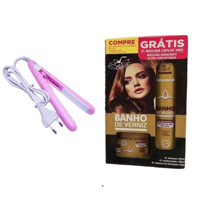 Kit Hidratação Banho De Verniz + Mini Chapinha