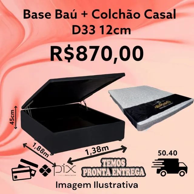 Cama Box Baú Casal + Colchão D33 De 12 Cm Alt. 