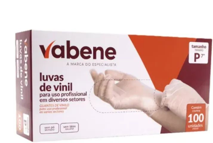 Luva Vinil Sem Pó M Caixa c/ 100und Vabene Descartável Transparente