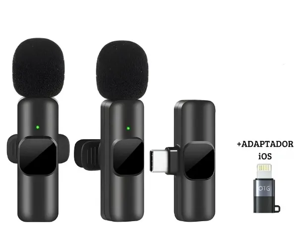 Kit 2 Microfones de Lapela Tipo C Sem Fio K9 + Adaptador Lightning para Iphone - 1105