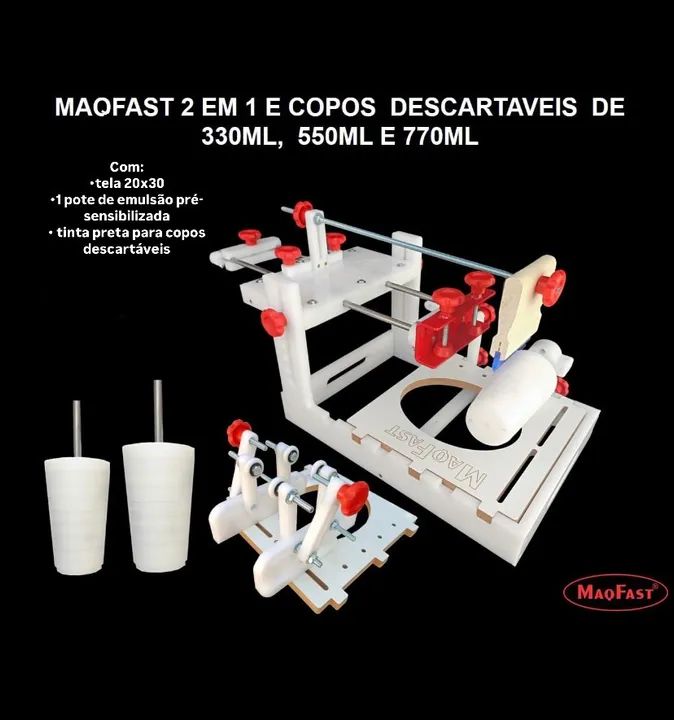 Máquina de Silk Screen para Copos Descartáveis 330ml, 550ml e 770ml