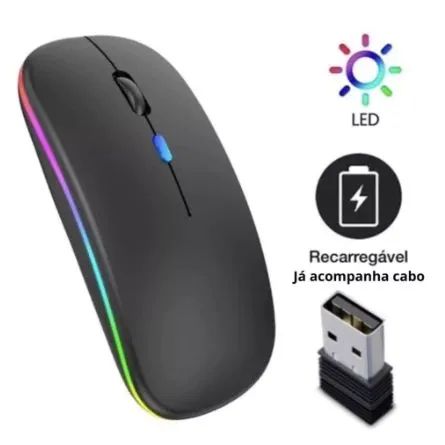 Mouse Sem Fio Wireless Com Bateria Interna Recarregável 2,4 ghz Led RGB - Foto 2
