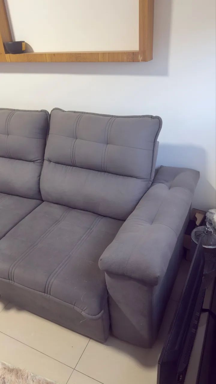 2-Meter Gray Retractable/Reclining Sofa in Suede Velut Fabric65566225339778121