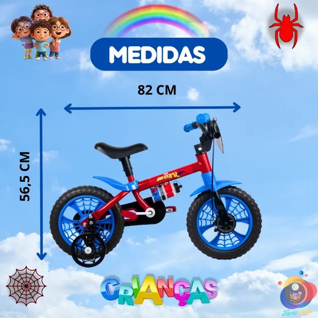 Bicicleta Infantil Homem Aranha Aro 12 Com Rodinhas e Garrafinha Nathor Crianças (Azul e - Foto 5