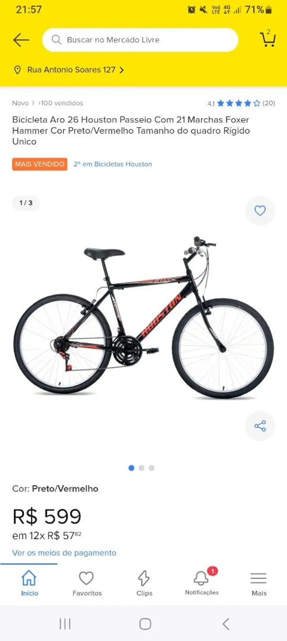 Bicicleta Houston Aro 26 21 Marchas Foxer Hammer Preto/Vermelho
