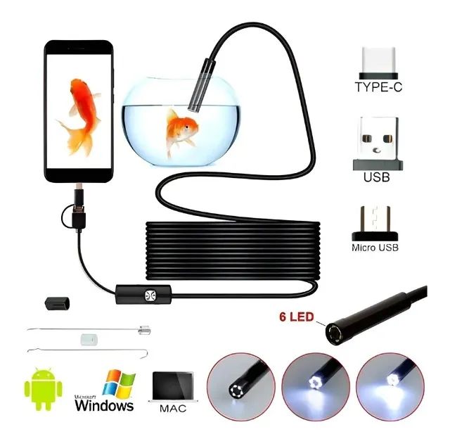 Câmera Sonda Endoscópica 5m Plug Tipo C Micro Usb Android - Foto 2