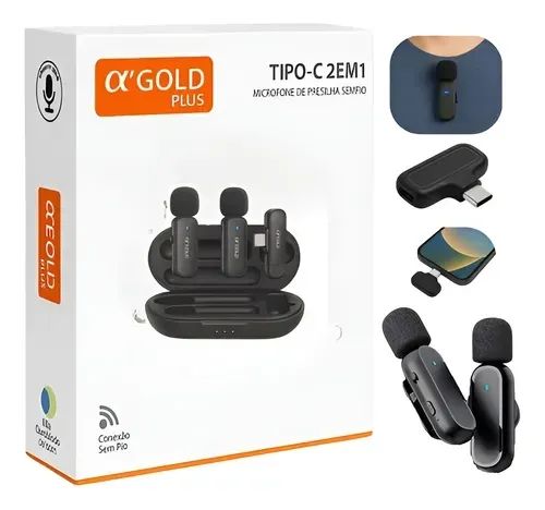 Microfone de Lapela Sem Fio Tipo-C 2 em 1 A?Gold MCF-11 - Foto 4