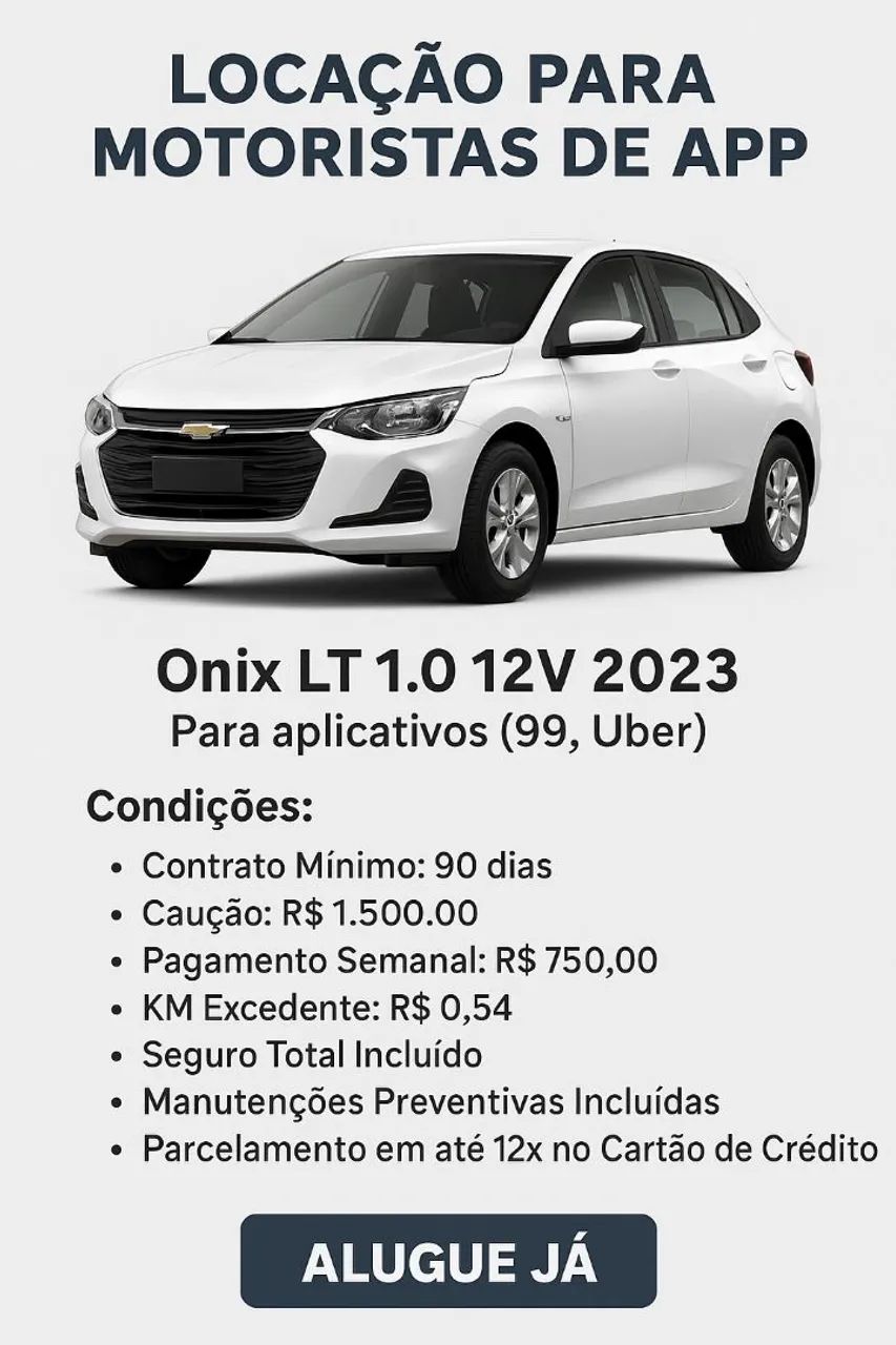 ONIX - ALUGUEL PARA MOTORISTAS DE APP, SEGURO INCLUSO, ECONOMICO, PARCELAMENTO EM ATE 12X