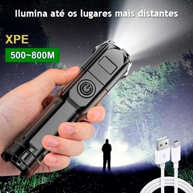 Lanterna Recarregável Super Led Com Ultra Bateria, Resistente à Chuva - 300 Lúmens