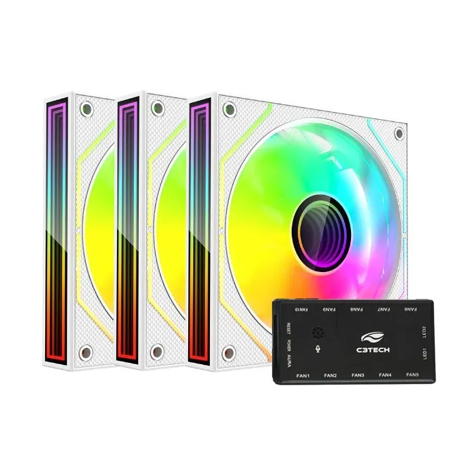 Kit Cooler Fan F9 ARGB + Controlador - Branco- C3 Tech - NOVO