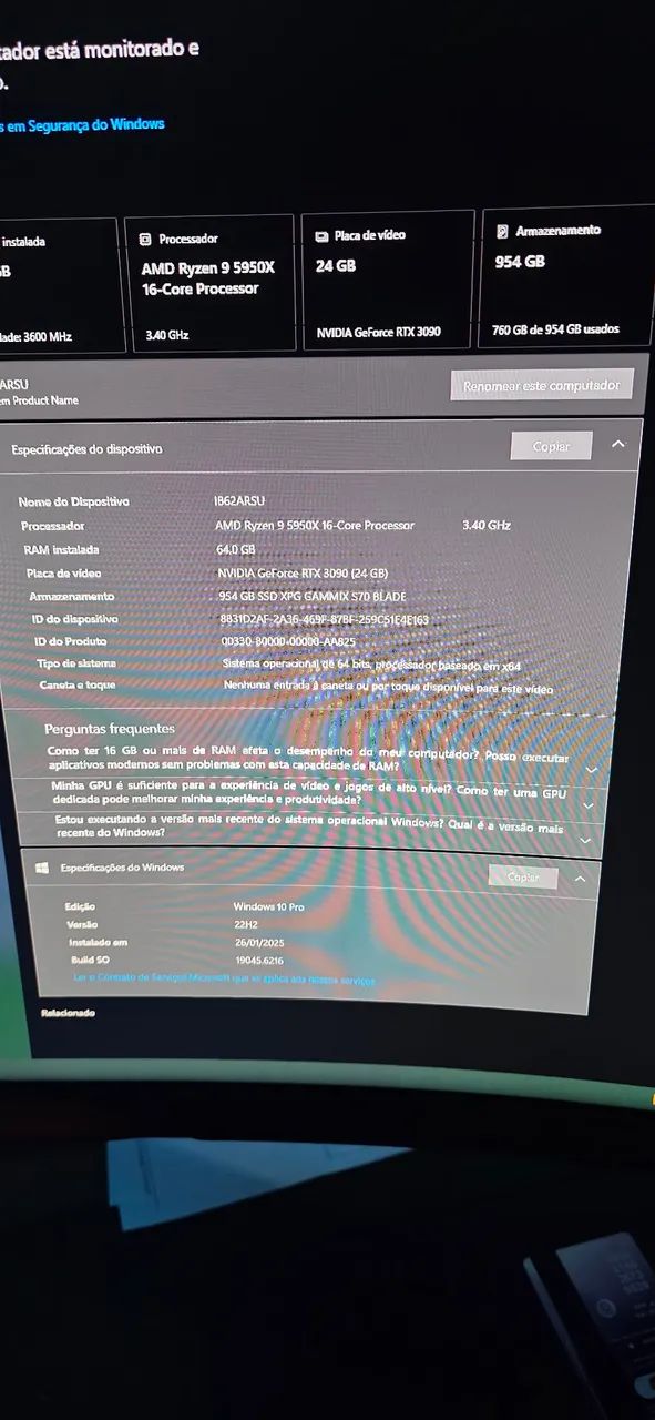 PC GAMER. RYZEN 9 5950X COM RTX 3090 ROG-STRIX EDIÇÃO ESPECIAL. 64 DE RAM 3600MHZ  - Foto 5