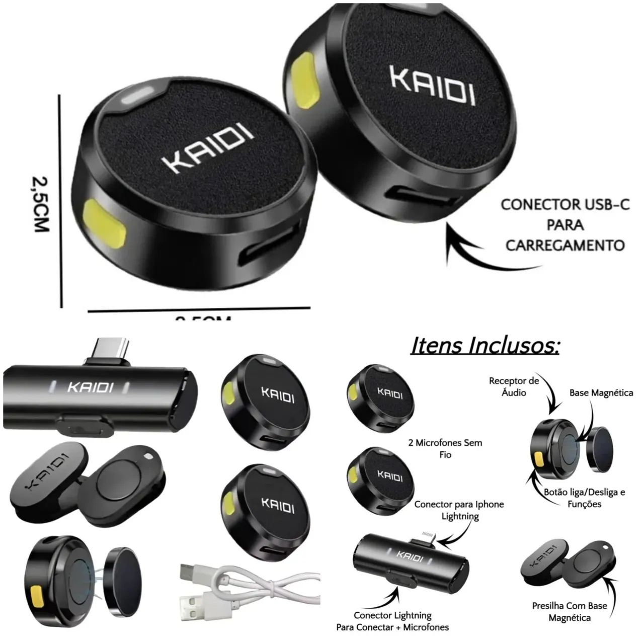 Microfone de Lapela KAIDI - Microfones e Gravadores - Guará II