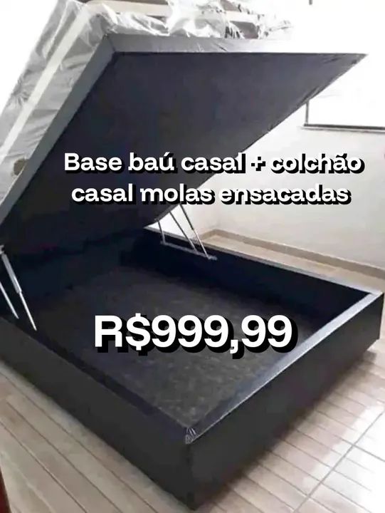 Base Baú Casal com Colchão de Molas Ensacadas