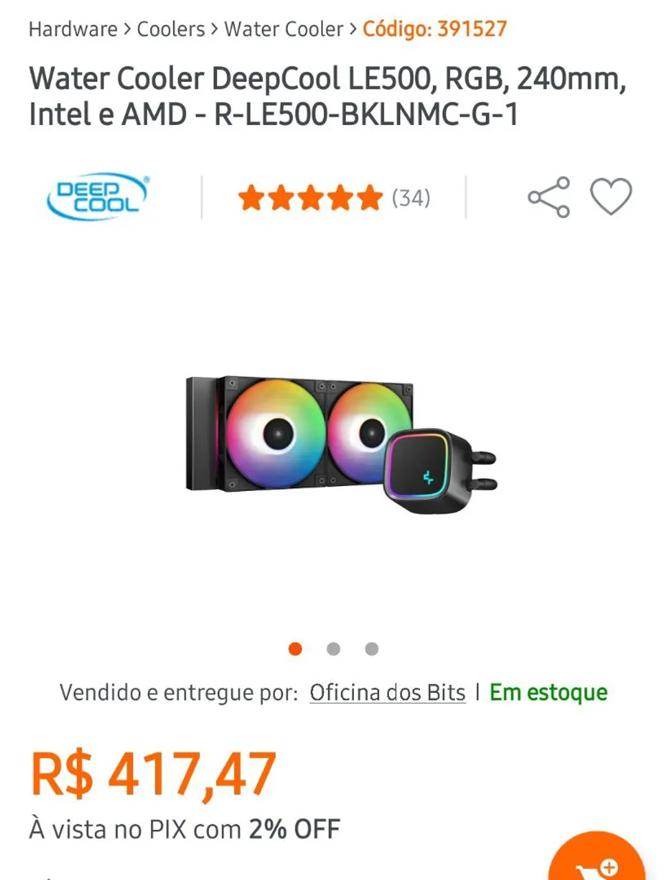 Water Cooler DeepCool LE500 RGB 240mm Intel e AMD