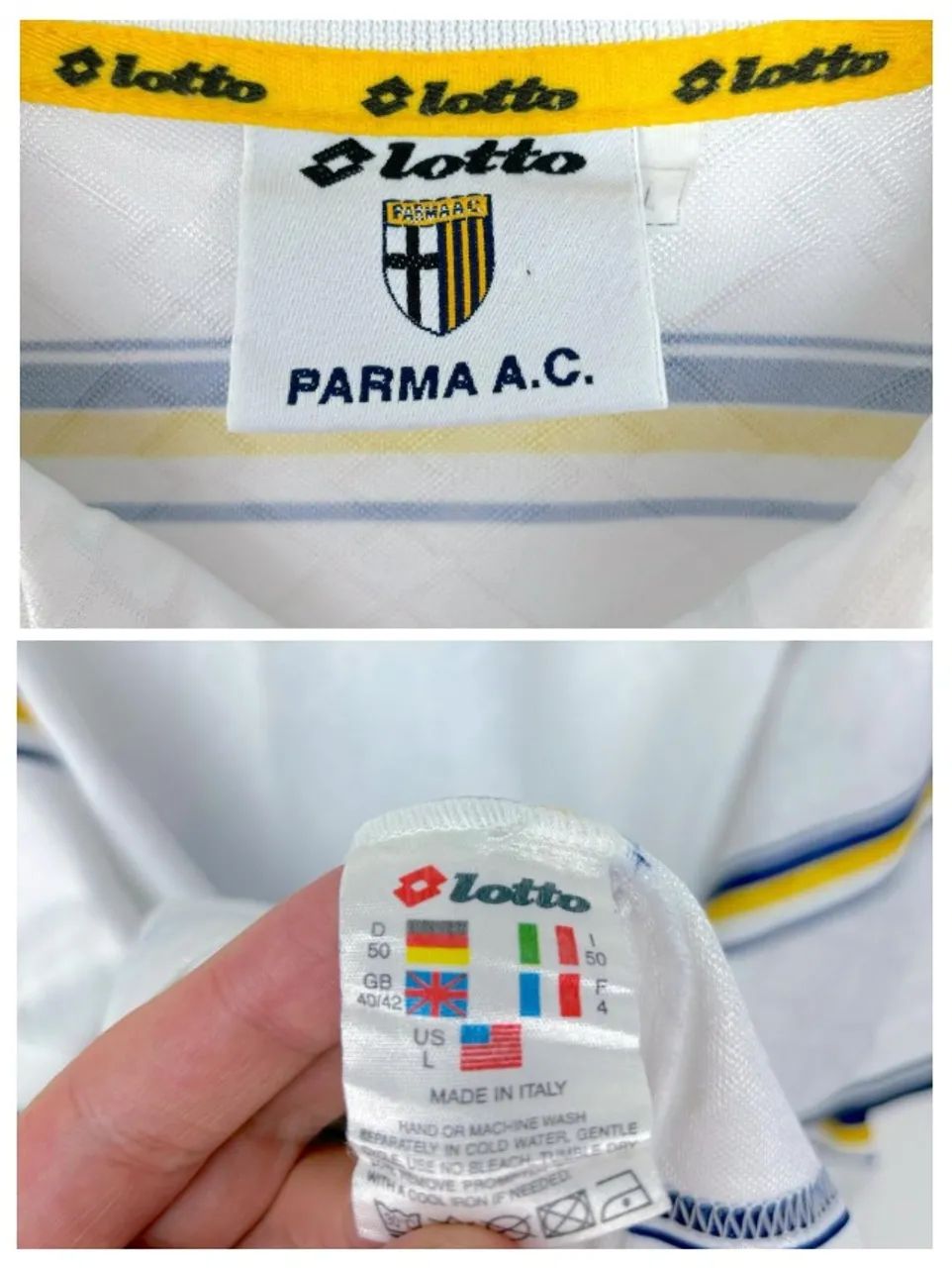 Camisa Lotto Parma Itália 1998/1999 Parmalat Branca Away Veron