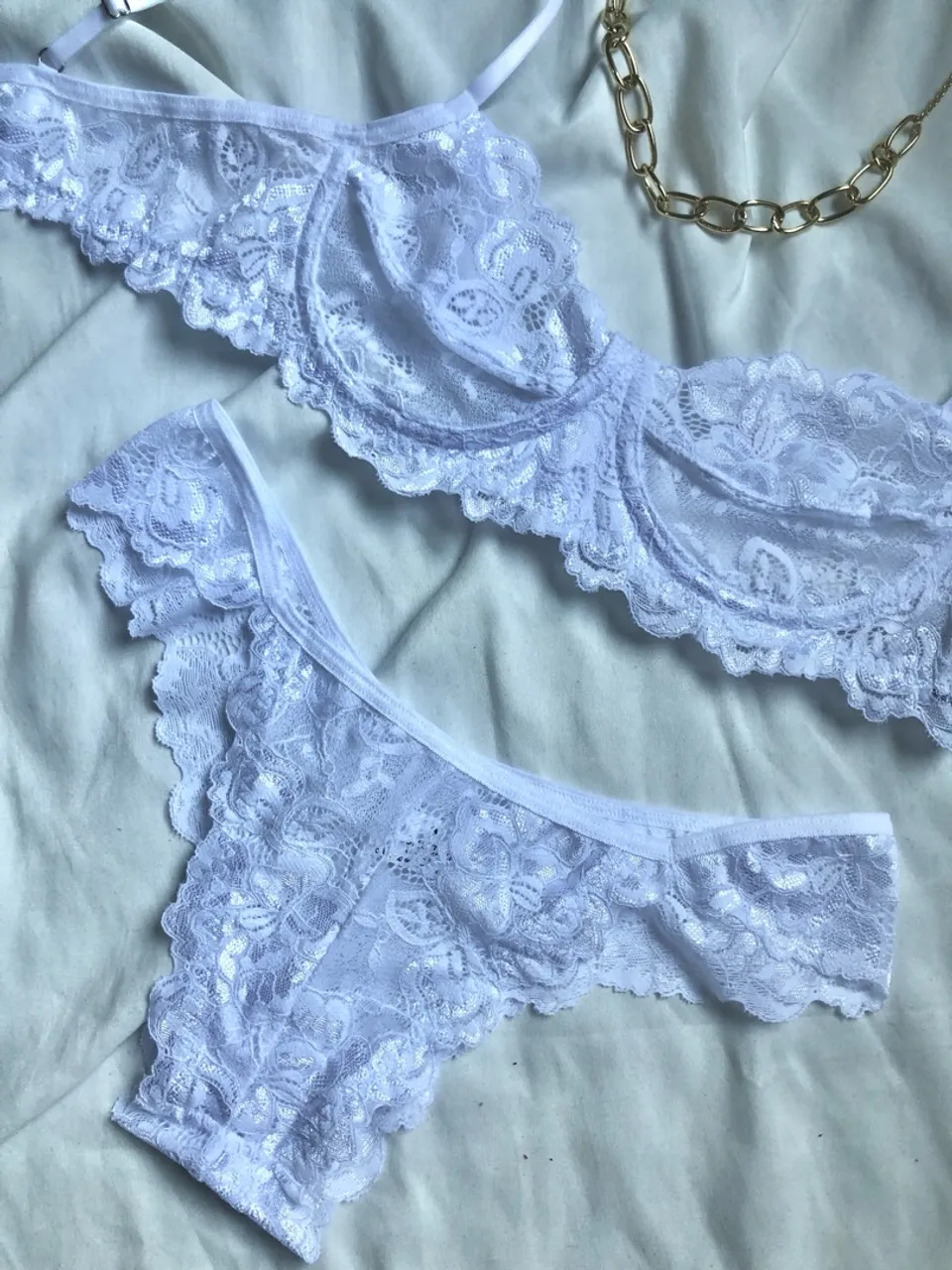 Conjunto de lingerie de renda branca