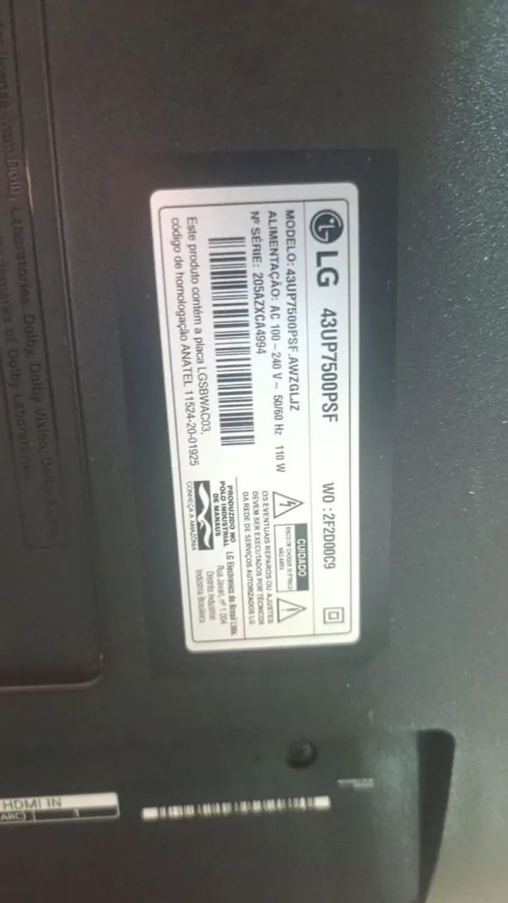 Tv LG 43 polegadas com tela quebrada 