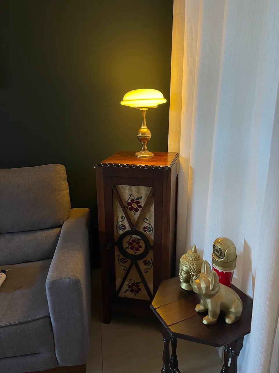 Abajur bronze e opalina  - Foto 3