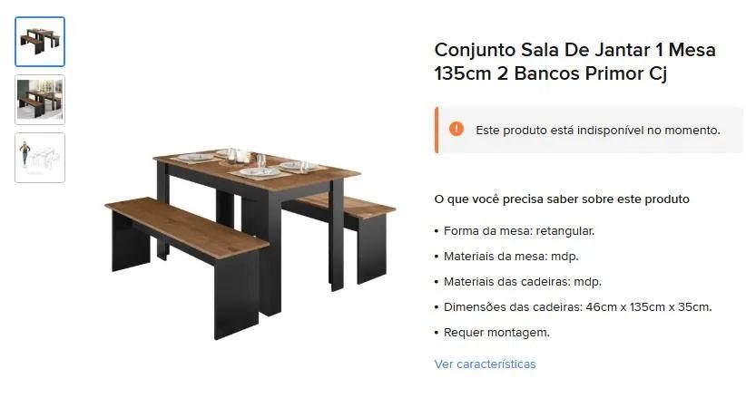 Mesa de Jantar Retangular + 2 bancos inclusos  - Foto 2