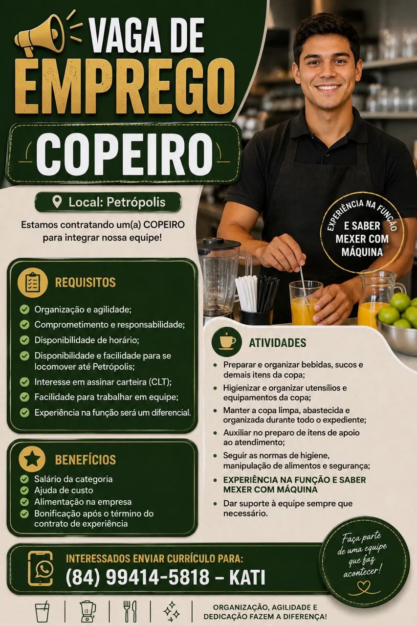 VAGA DE EMPREGO - COPEIRO