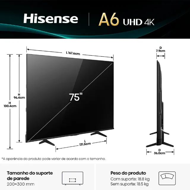 TV Hisense 75 Polegadas A6 Series - 4K, Google TV, Somos Loja - Foto 4