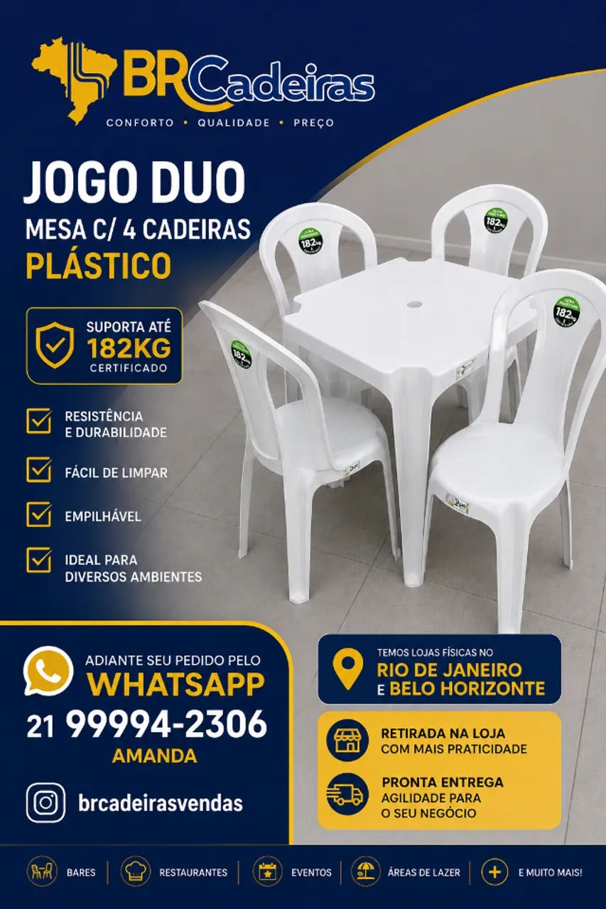 JOGO DE MESAS COM CADEIRAS PLÁSTICA