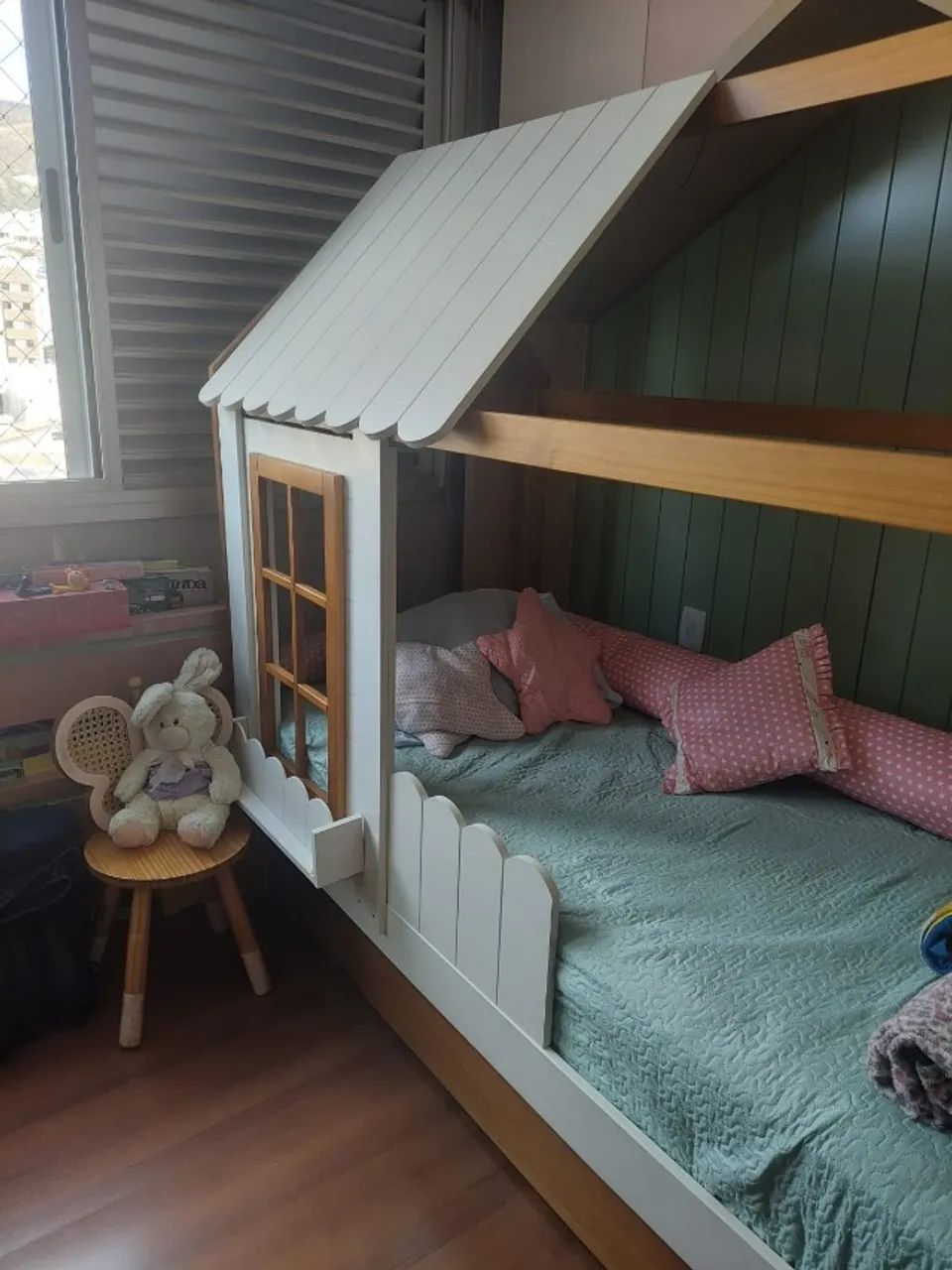 Bicama Solteiro Infantil Multifuncional Casinha com Grade