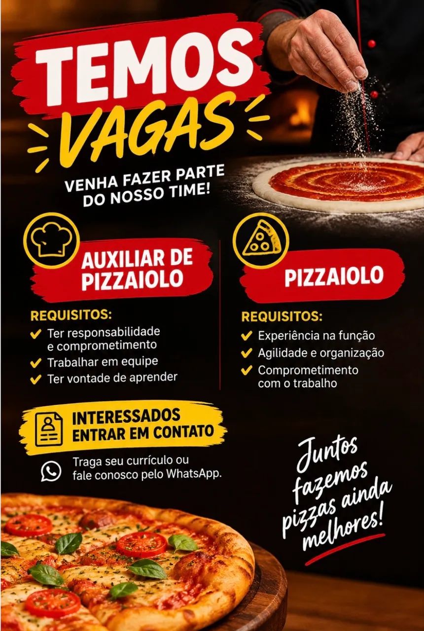 Vaga de pizzaiolo e auxiliar 