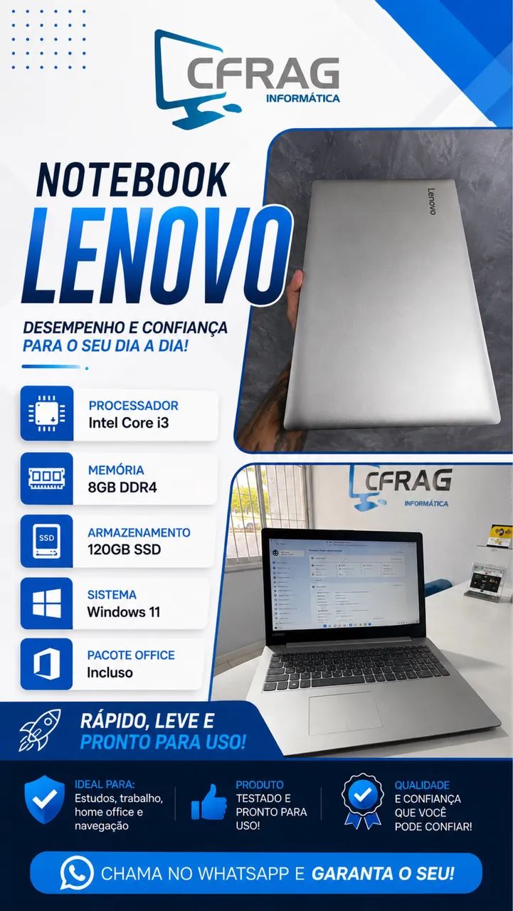 Notebook Lenovo i3 7 geração 8GB ram e 120gb SSD