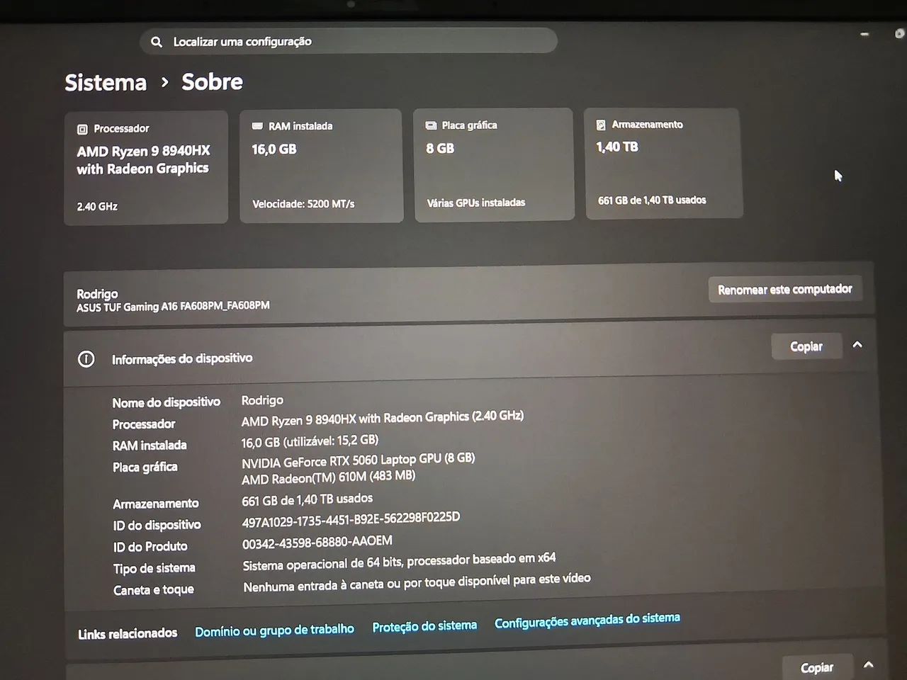 Notebook gamer Asus tuf A16 RTX5060 Ryzen 9 - Foto 3