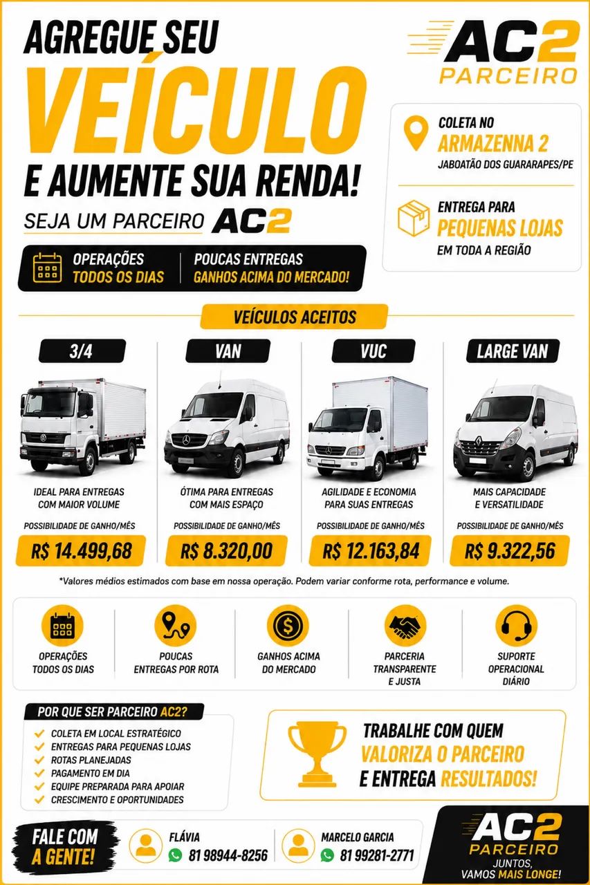 Agregamos VAN, VUC e Caminhão 3/4 
