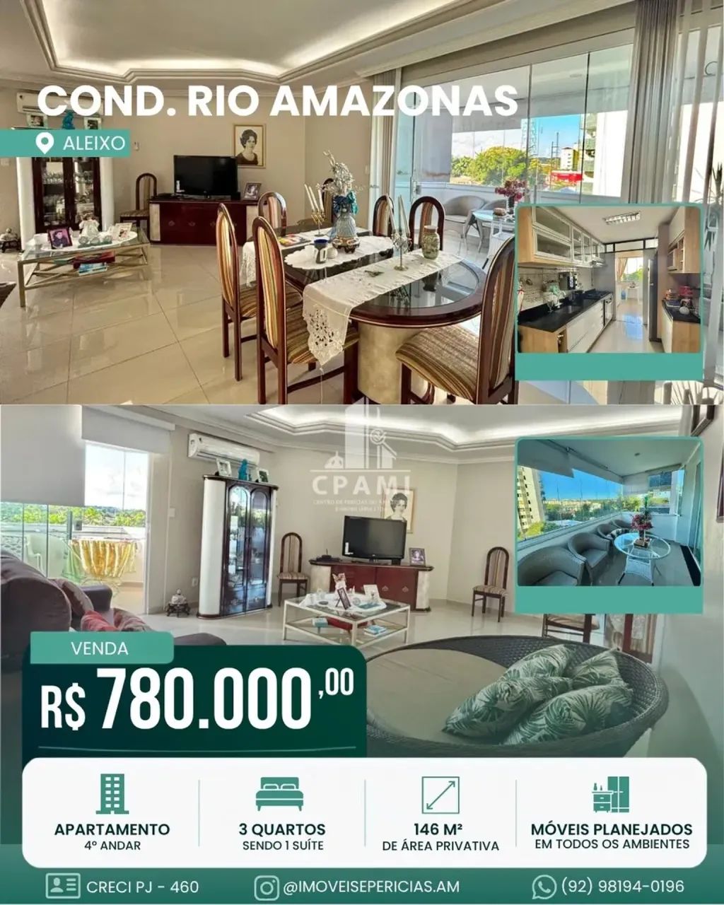 Apartamento com 3 Quartos | 146m² | Condomínio Rio Amazonas, Aleixo