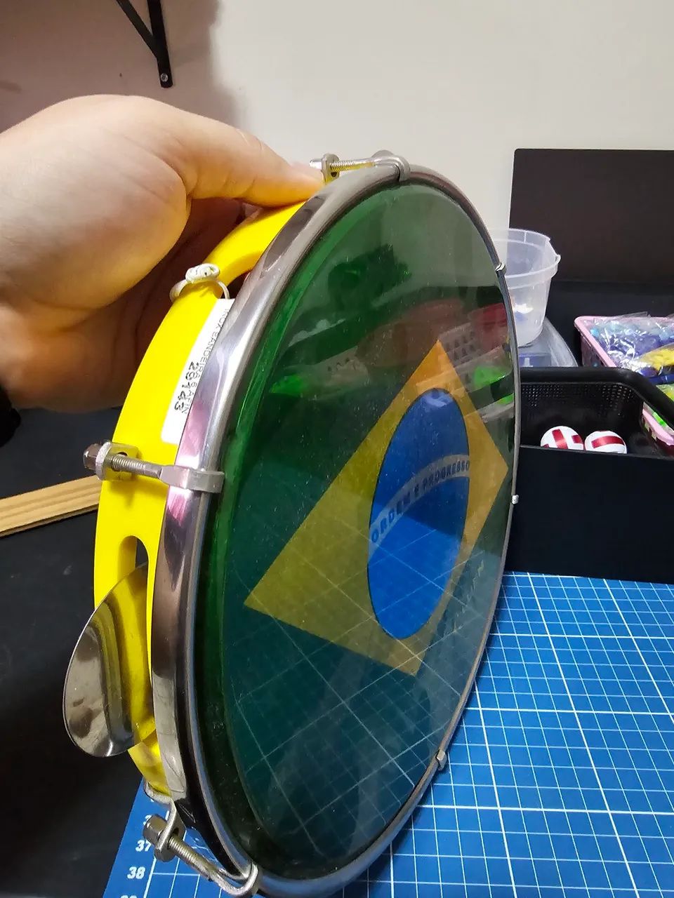 Pandeiro Luen 10 Abs Azul Com Pele Brasil - Foto 4