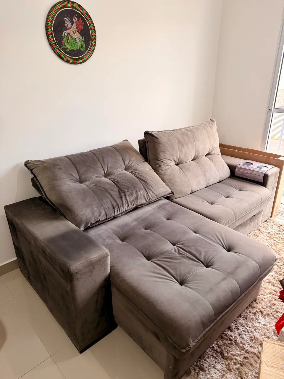 Sofá 2 lugares retrátil reclinável Suede aveludado418478665488803843