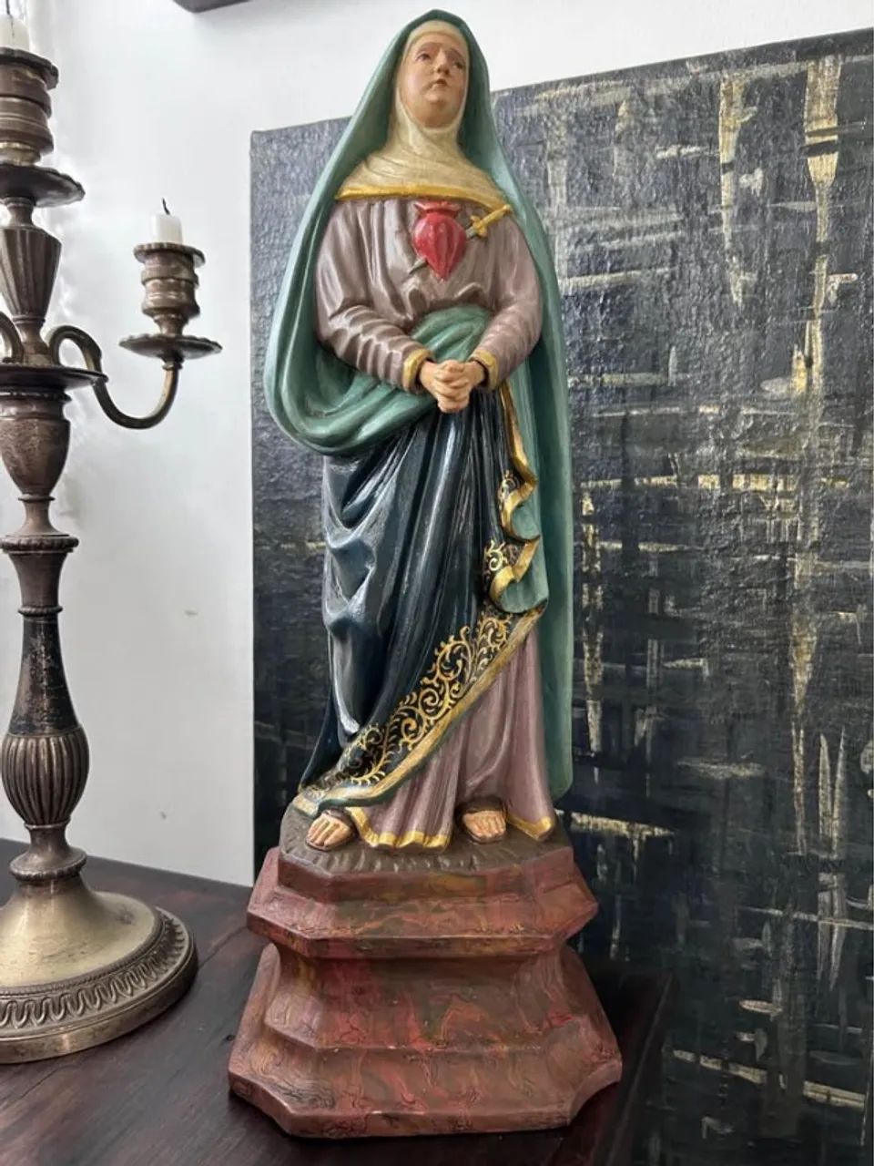 Nossa Senhora das Dores em madeira - Foto 4