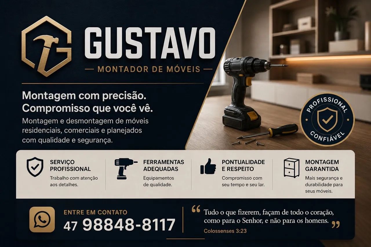 Seu móvel montado com qualidade, segurança e acabamento impecável.