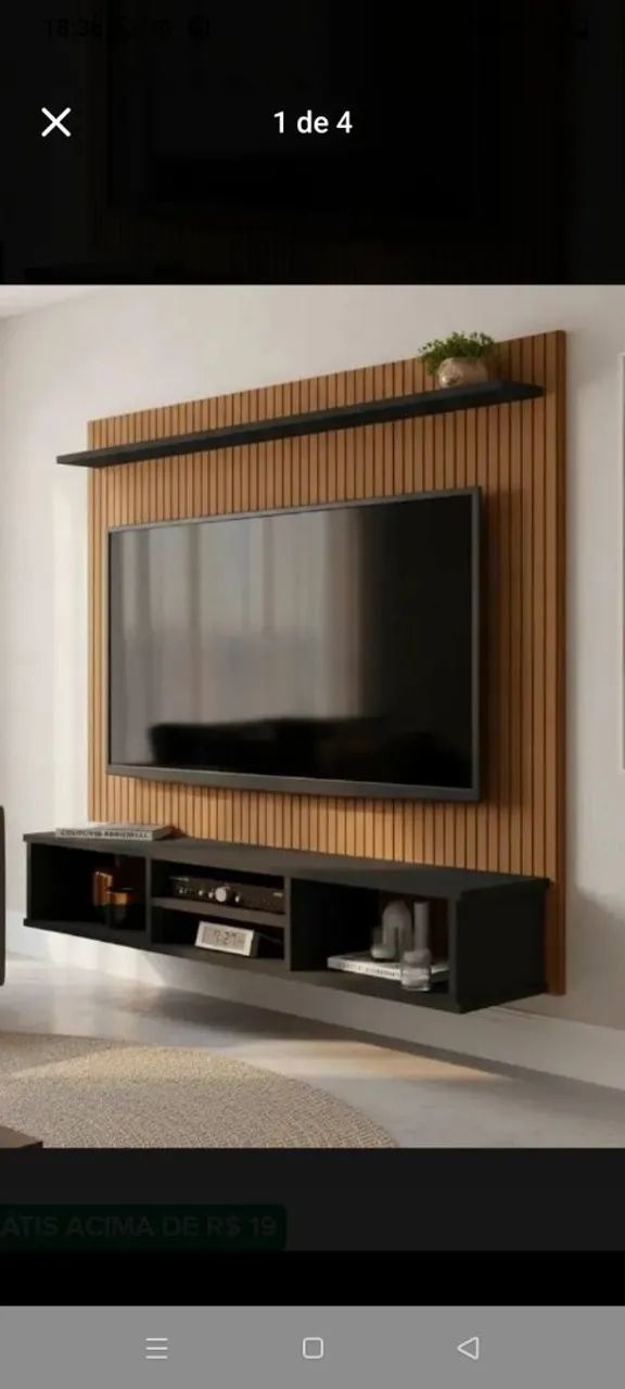 Painel ripado com rack preto suspenso para tv 50polegadas - Foto 3